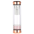 BPA-Free Custom Nature Gemstone Tea Infuser Stainless Steel Drinking Borosilicate Doudle Wall Glass Water Bottle With Crystal